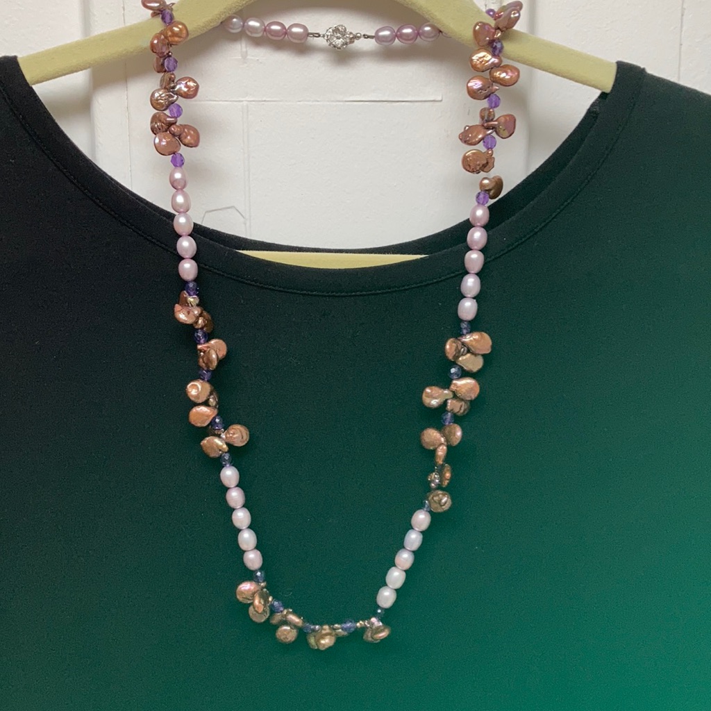 Cultured freshwater pearl necklace photographed for a marketplace product listing